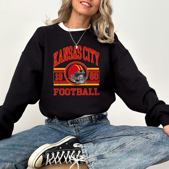 Vintage Kansas City Chiefs Sweatshirt, Chiefs Football Sweatshirt Black - Picture 1 of 4